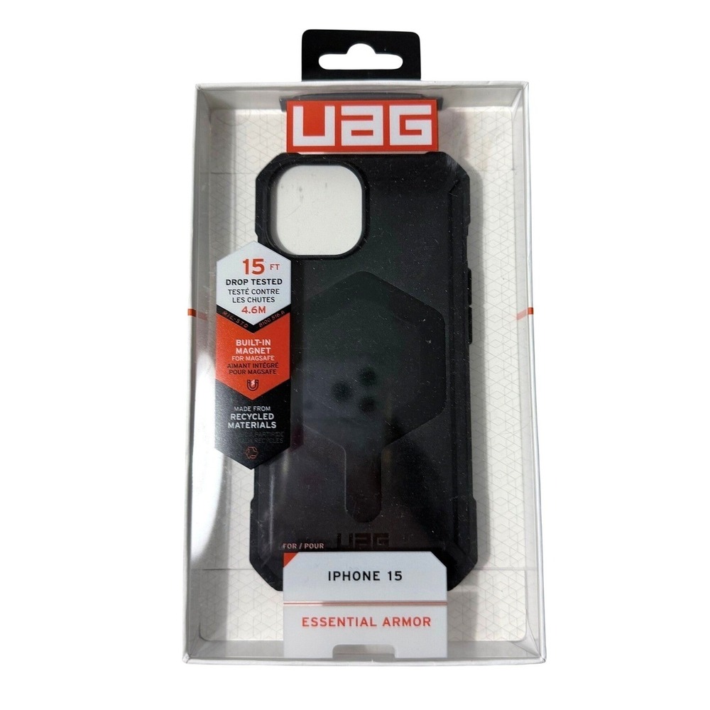 UAG Essential Armor iPhone 15 Case Black MagSafe 15ft Drop Protection Rugged